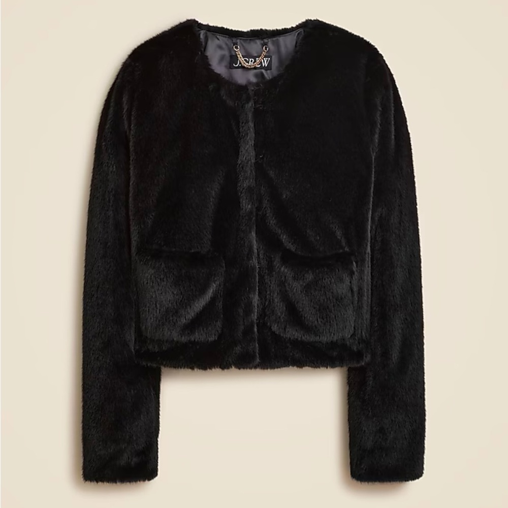 NWT J. Crew Faux Fur Lady Jacket Sold Out Black Small